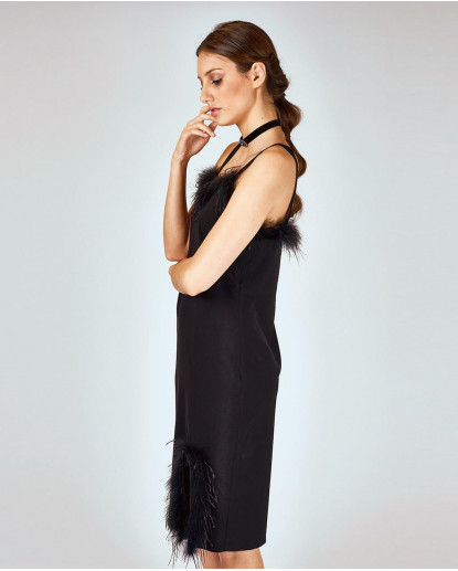 VESTIDO PLUMAS NEGRO
