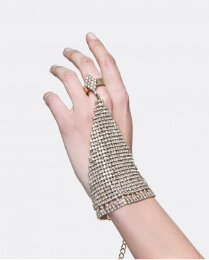 PULSERA MALLA CRISTALES ORO