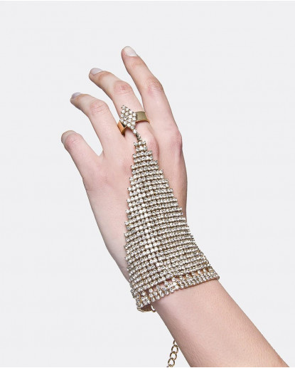 PULSERA MALLA CRISTALES ORO