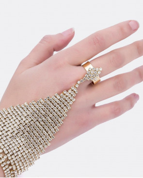 PULSERA MALLA CRISTALES ORO 2