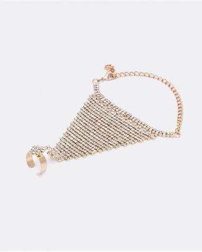 PULSERA MALLA CRISTALES ORO
