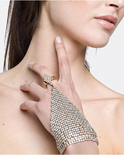 PULSERA MALLA CRISTALES ORO