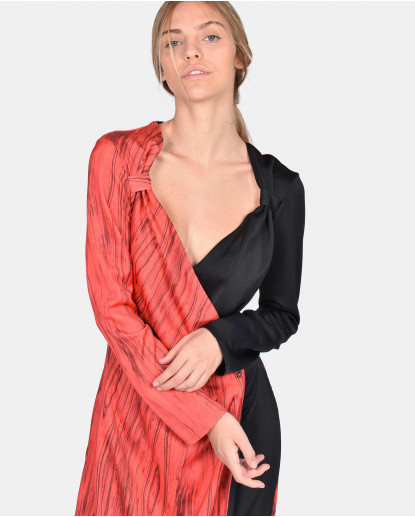 VESTIDO MIDI BICOLOR CREP ESTAMPADO