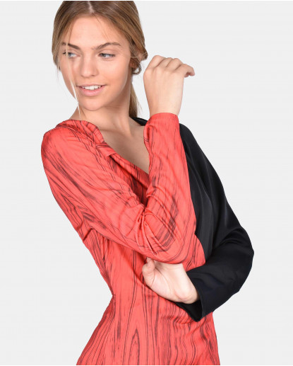 VESTIDO MIDI BICOLOR CREP ESTAMPADO