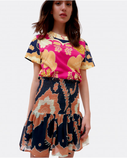 FALDA CINTURA FRUNCIDA GASA ESTAMPADO...