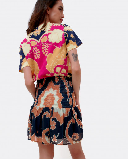 FALDA CINTURA FRUNCIDA GASA ESTAMPADO...