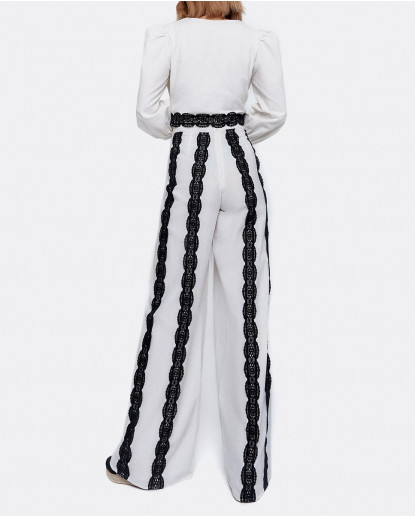 PANTALON LARGO LINO BLANCO/NEGRO