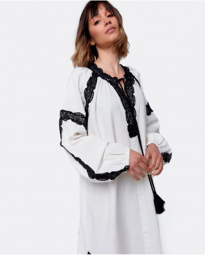 VESTIDO TIRAS BORDAS ALGODON BLANCO