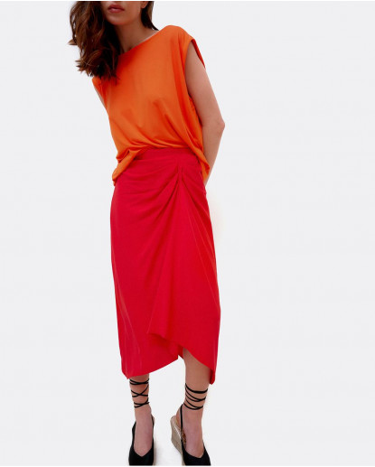 FALDA MIDI FRUNCIDA VISCOSA ROJO
