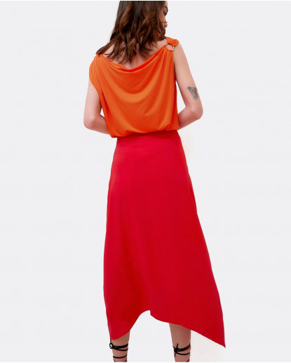 FALDA MIDI FRUNCIDA VISCOSA ROJO