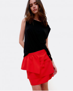 FALDA MINI VOLANTES CREP ROJO