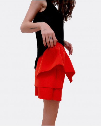 FALDA MINI VOLANTES CREP ROJO