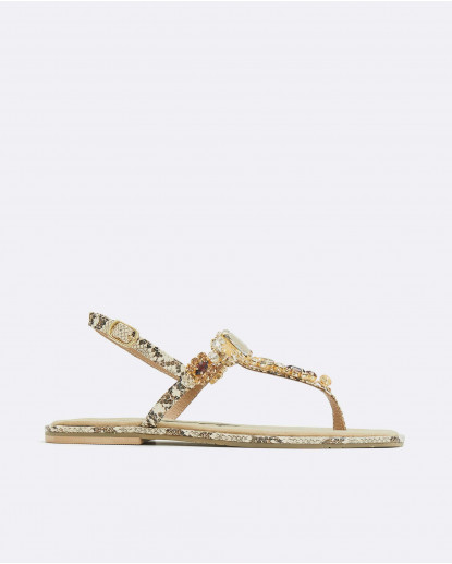 SANDALIA PEDRERIA SERPIENTE MARRON