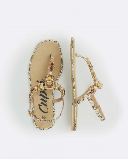 SANDALIA PEDRERIA SERPIENTE MARRON