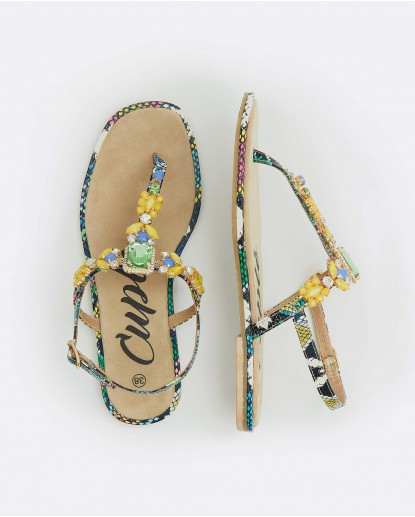 SANDALIA PEDRERIA SERPIENTE MULTICOLOR