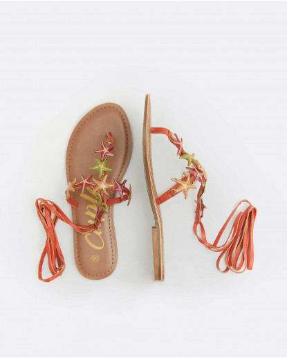 SANDALIA T ESTRELLAS NAPA NARANJA