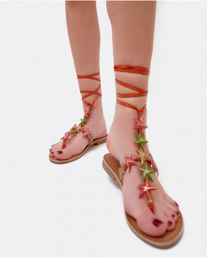 SANDALIA T ESTRELLAS NAPA NARANJA