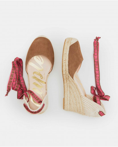 CUÑA YUTE CON CINTAS SERRAJE MARRON