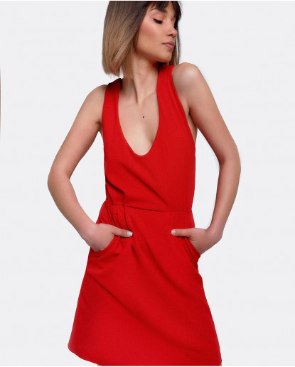 VESTIDO LAZO ESPALDA CREP ROJO