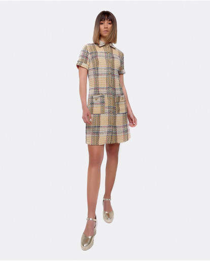 VESTIDO CUELO CAMISERO TWEED AMARILLO
