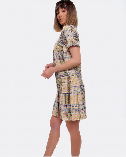 VESTIDO CUELO CAMISERO TWEED AMARILLO