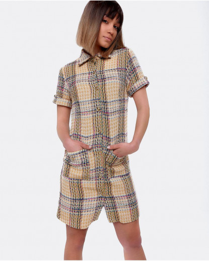 VESTIDO CUELO CAMISERO TWEED AMARILLO