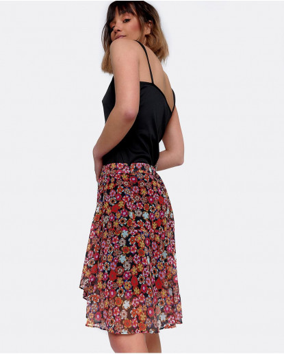 FALDA VOLANTES GASA ESTAMPADO FLORES...