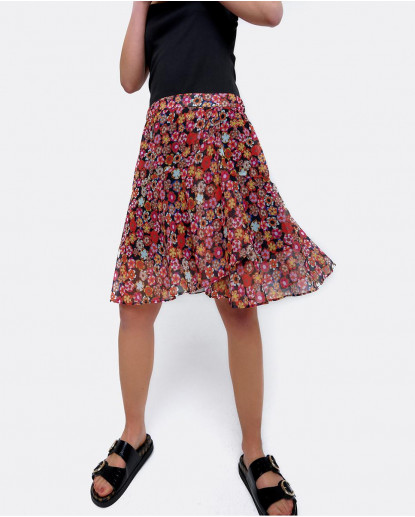 FALDA VOLANTES GASA ESTAMPADO FLORES...