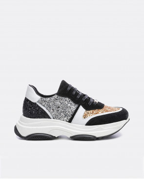 SNEAKER GLITTER ORO Y PLATA