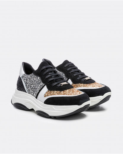 SNEAKER GLITTER ORO Y PLATA