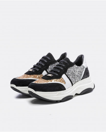 SNEAKER GLITTER ORO Y PLATA