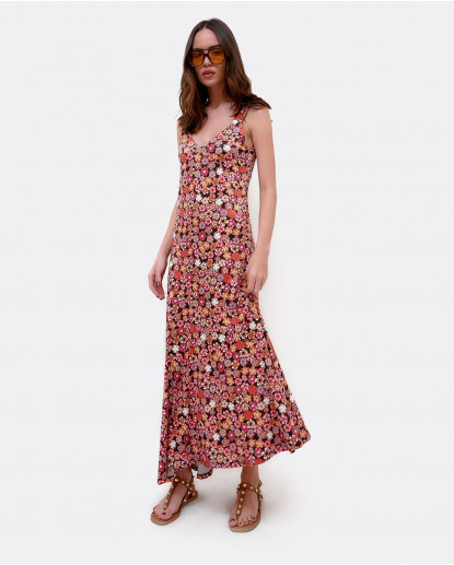 VESTIDO MIDI PUNTO ESTAMPADO FLORES...