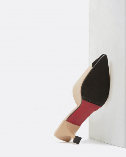 MULE VINILO TACON MEDIO ULTRASUEDE BEIG