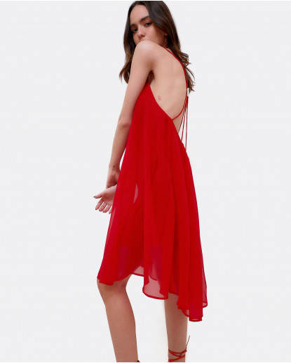 VESTIDO TIRANTES CRUZADOS GASA ROJO