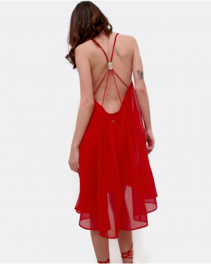VESTIDO TIRANTES CRUZADOS GASA ROJO