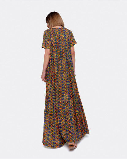 VESTIDO LARGO VISCOSA FLORES AZULES