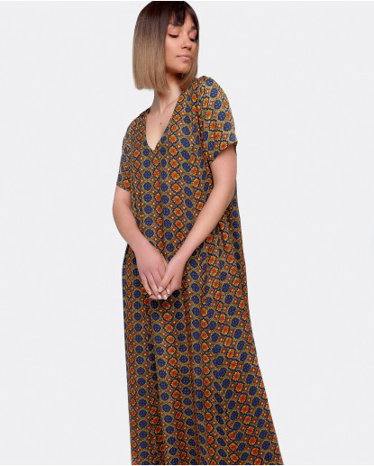 VESTIDO LARGO VISCOSA FLORES AZULES