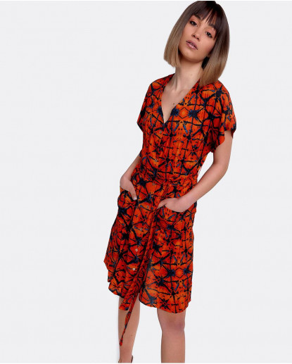 VESTIDO MINI ANUDADO VISCOSA NARANJA