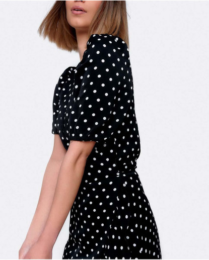 VESTIDO MINI CRUZADO ALGODON LUNARES