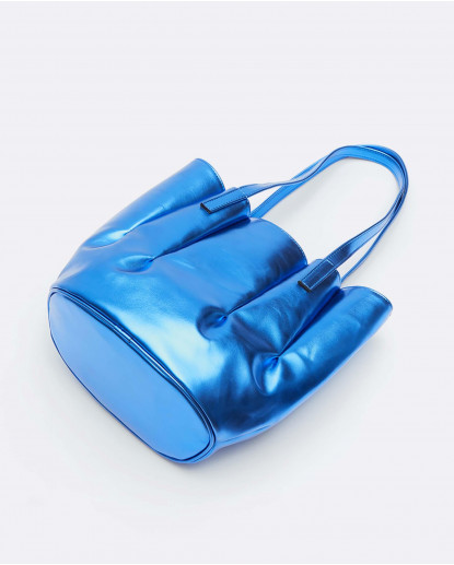 BOLSO SHOPPER TULIPAN NAPA/TEJIDO AZULON