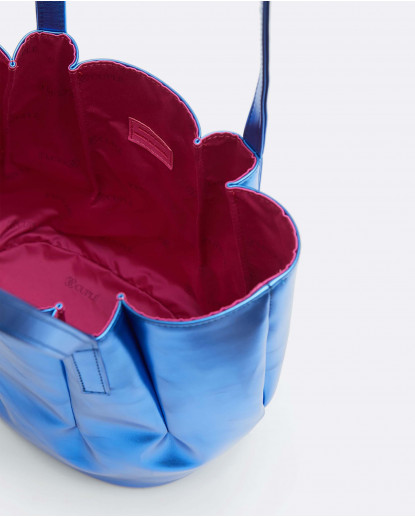 BOLSO SHOPPER TULIPAN NAPA/TEJIDO AZULON