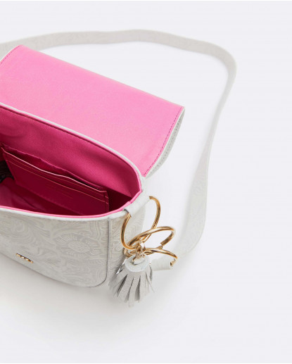 BOLSO BANDOLERA BORLAS CHARRO BLANCO