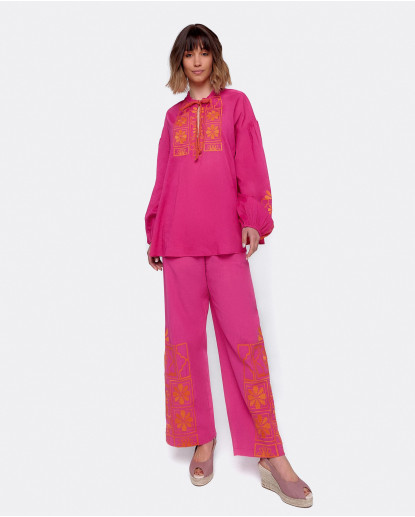 PANTALON MIDI ALGODON FUCSIA