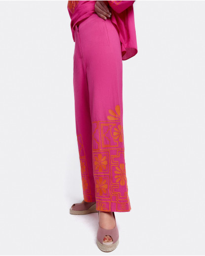 PANTALON MIDI ALGODON FUCSIA