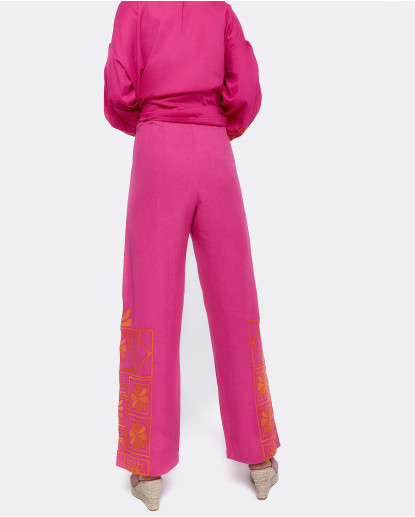 PANTALON MIDI ALGODON FUCSIA