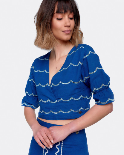 TOP CRUZADO POPELÍN AZUL