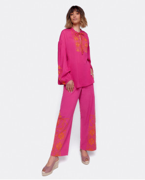 CAMISA BORDADA ALGODON FUCSIA