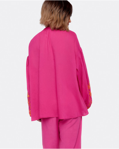 CAMISA BORDADA ALGODON FUCSIA
