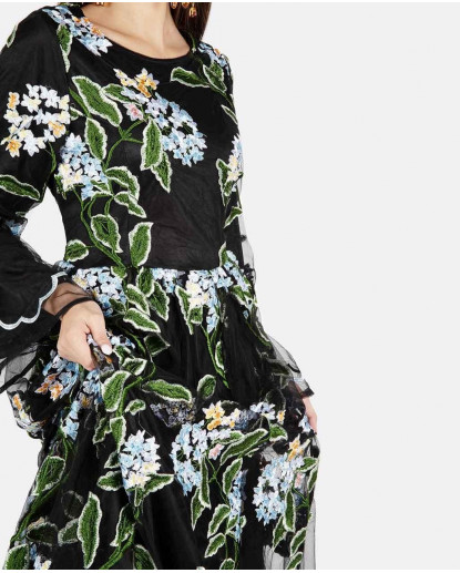 VESTIDO GASA FLORES VERDE