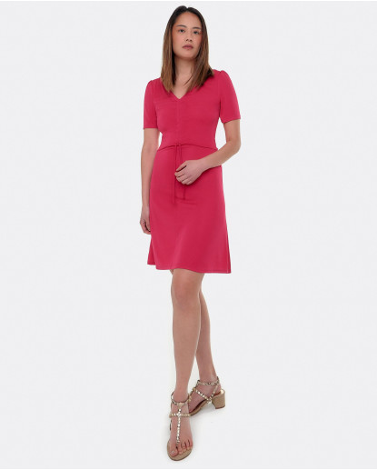 VESTIDO ESCOTE PICO CON FRUNCIDO EN...